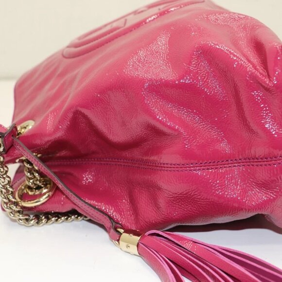 GUCCI Vernice Naplack Medium Soho Chain Shoulder Bag Bright Bouganville - Picture 6 of 14
